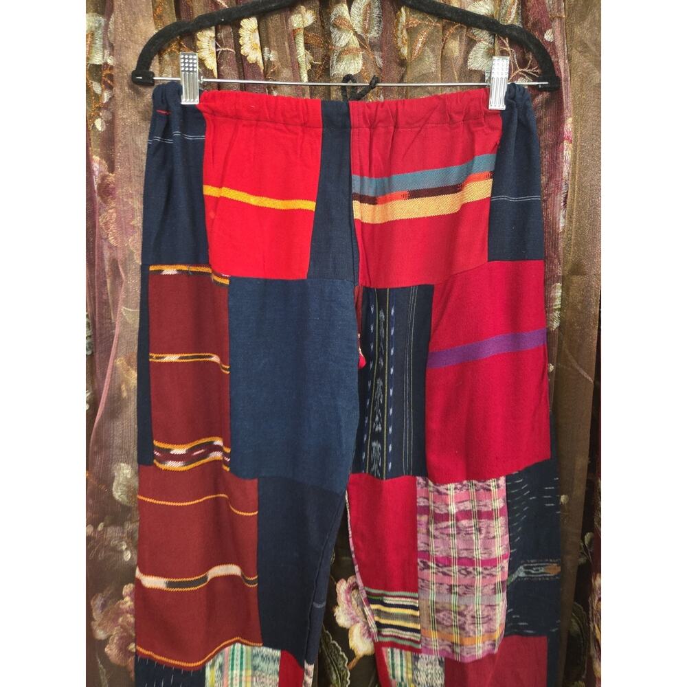 Womens Patchwork Boho Pants Joggers Medium Tie String - Picture 10 of 13
